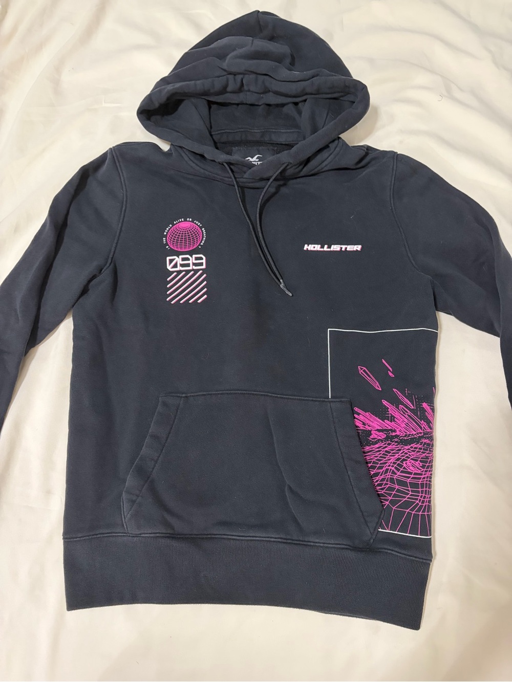 Hollister Black Hoodie with Pink Graphics